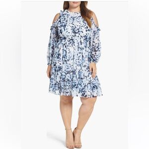 Eliza J | Blue & White Floral Cold Shoulder Dress - 16W